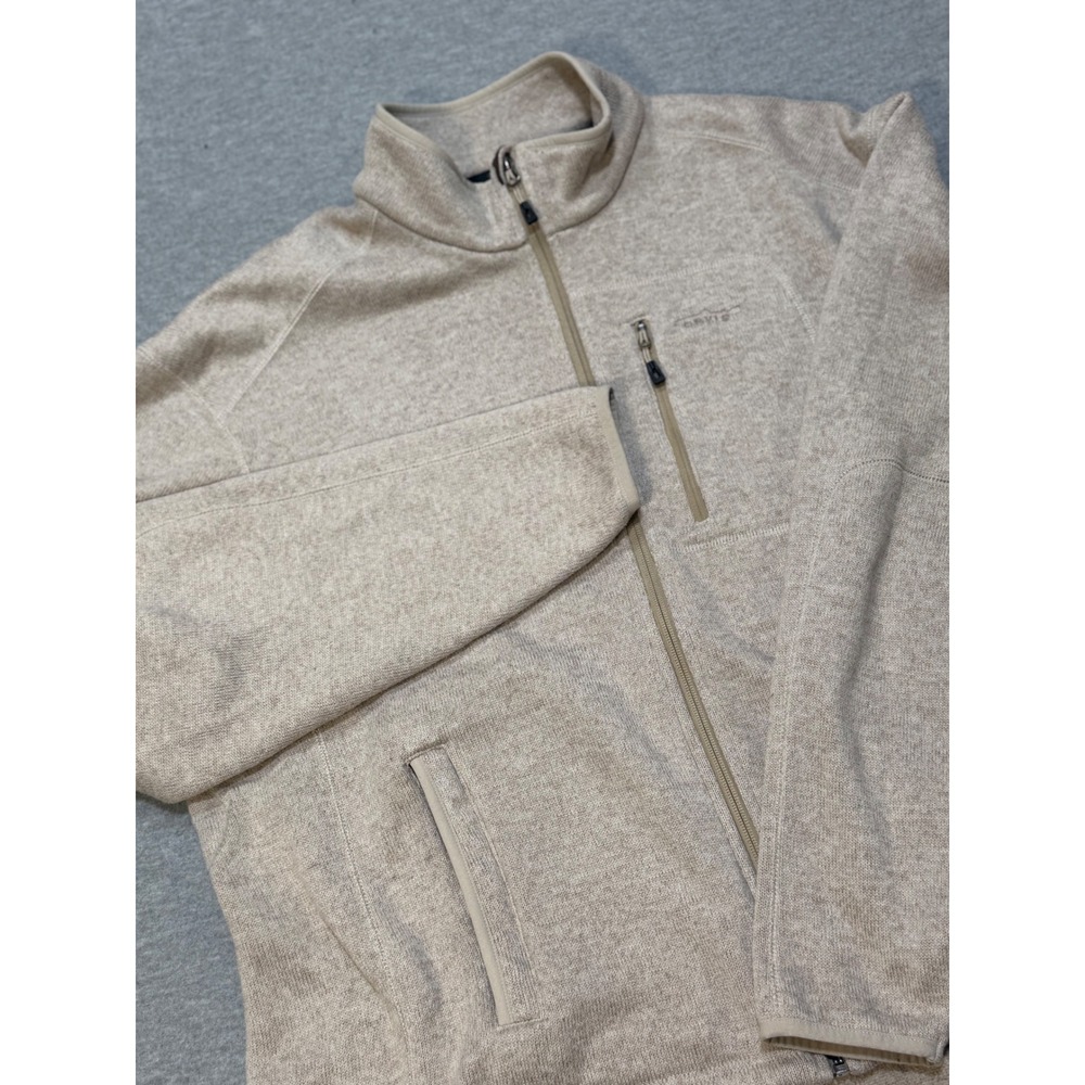 Orvis Trout Bum Mens XL Oatmeal Heather Sweater Fleece Full Zip Jacket 2BFE